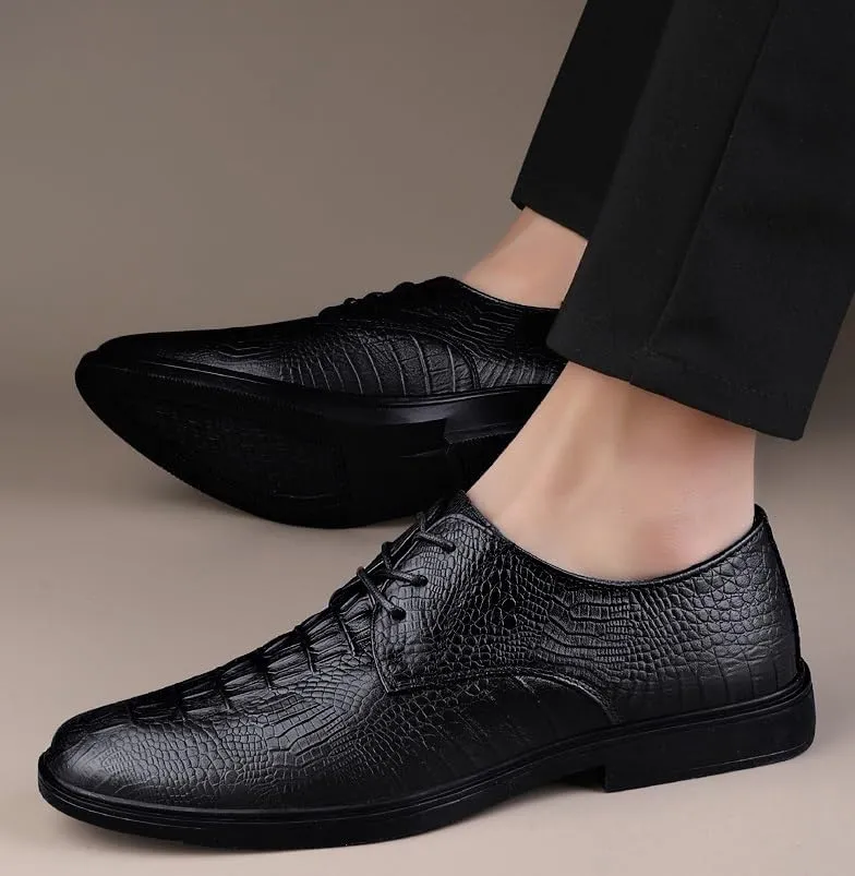 Men's Leather Dress Shoes Fashion Pointed Toe Oxfords Shoes Mens Business Retro Lace Up Casual Tuxedo Shoes