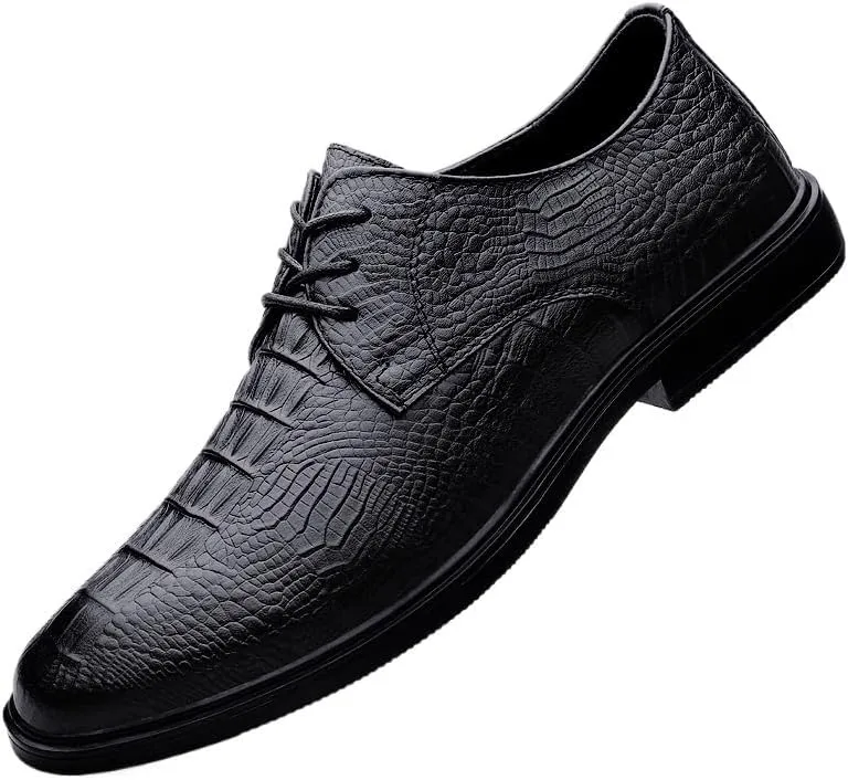 Men's Leather Dress Shoes Fashion Pointed Toe Oxfords Shoes Mens Business Retro Lace Up Casual Tuxedo Shoes