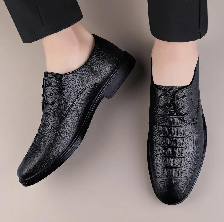 Men's Leather Dress Shoes Fashion Pointed Toe Oxfords Shoes Mens Business Retro Lace Up Casual Tuxedo Shoes