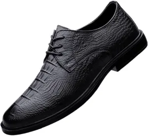 Men's Leather Dress Shoes Fashion Pointed Toe Oxfords Shoes Mens Business Retro Lace Up Casual Tuxedo Shoes