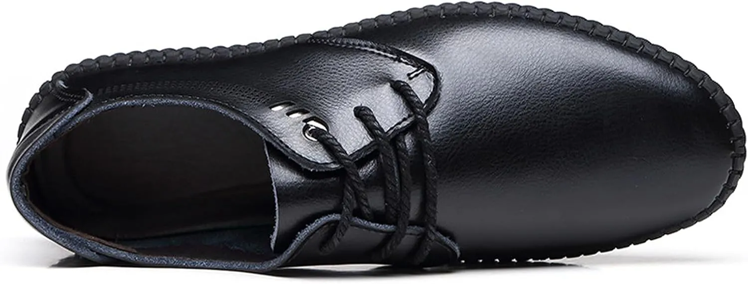 Men's Leather Lace Up Low Top Business Oxfords Shoes Hollow Breathable Casual Non-Slip Shallow Mouth Sneakers Fashion Dress Work Shoes