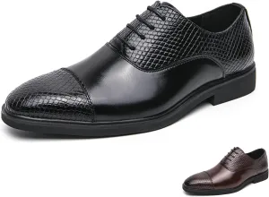 Men's Leather Printing Oxfords Dress Shoes Fashion Classic Round-Toe Lace up Low Top Derby Shoes Luxury Business Wedding Formal Shoes
