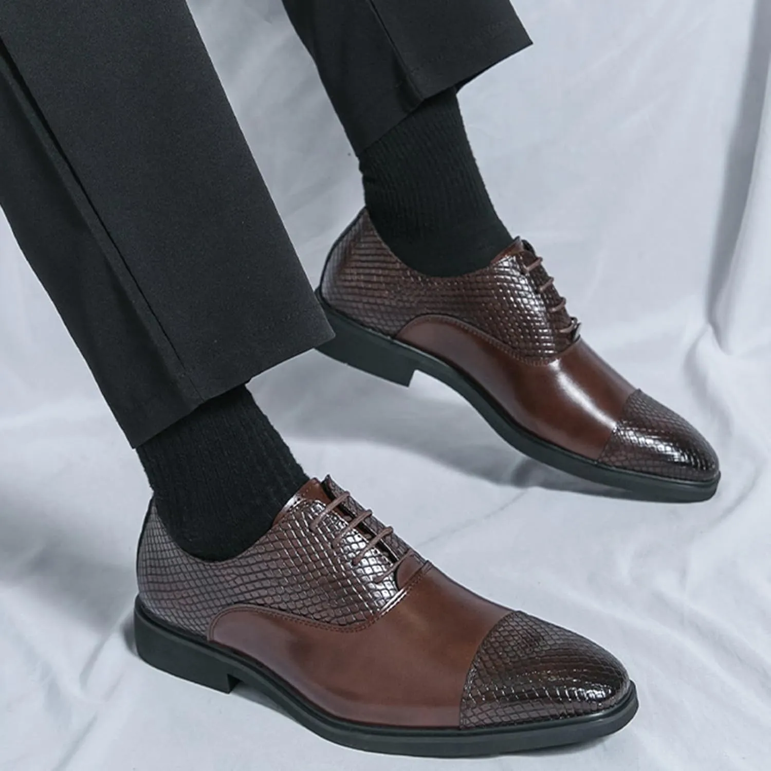 Men's Leather Printing Oxfords Dress Shoes Fashion Classic Round-Toe Lace up Low Top Derby Shoes Luxury Business Wedding Formal Shoes