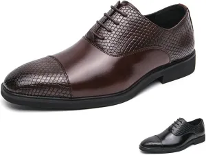 Men's Leather Printing Oxfords Dress Shoes Fashion Classic Round-Toe Lace up Low Top Derby Shoes Luxury Business Wedding Formal Shoes