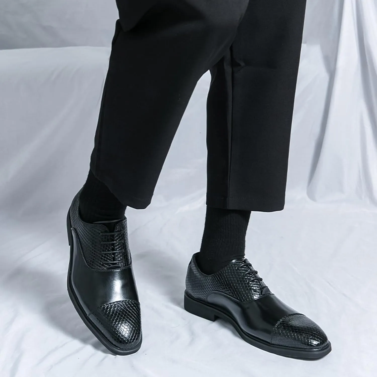 Men's Leather Printing Oxfords Dress Shoes Fashion Classic Round-Toe Lace up Low Top Derby Shoes Luxury Business Wedding Formal Shoes