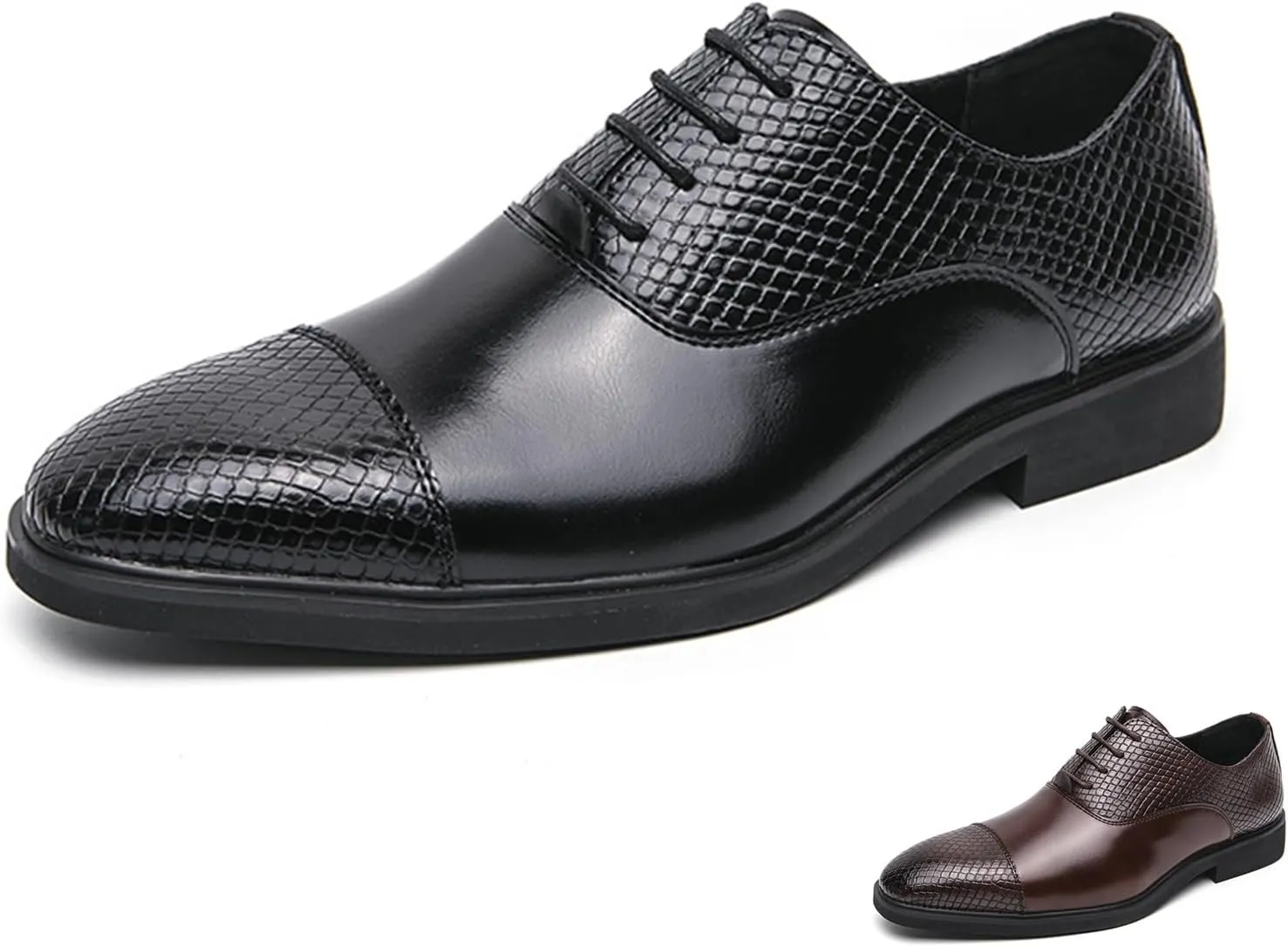 Men's Leather Printing Oxfords Dress Shoes Fashion Classic Round-Toe Lace up Low Top Derby Shoes Luxury Business Wedding Formal Shoes