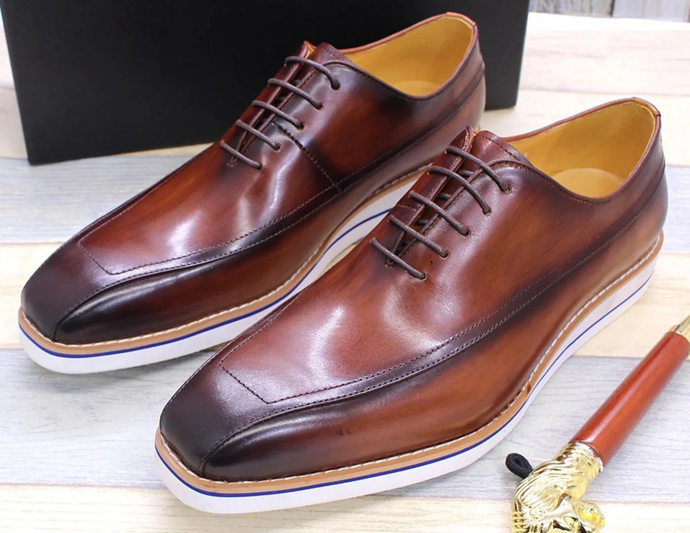 Mens Oxfords Formal Dress Suit Shoes Genunie Leather Wingtip Modern Prom Shoes Men's Fashion Business Casual Luxury Wedding Tuxedo Shoes for Men
