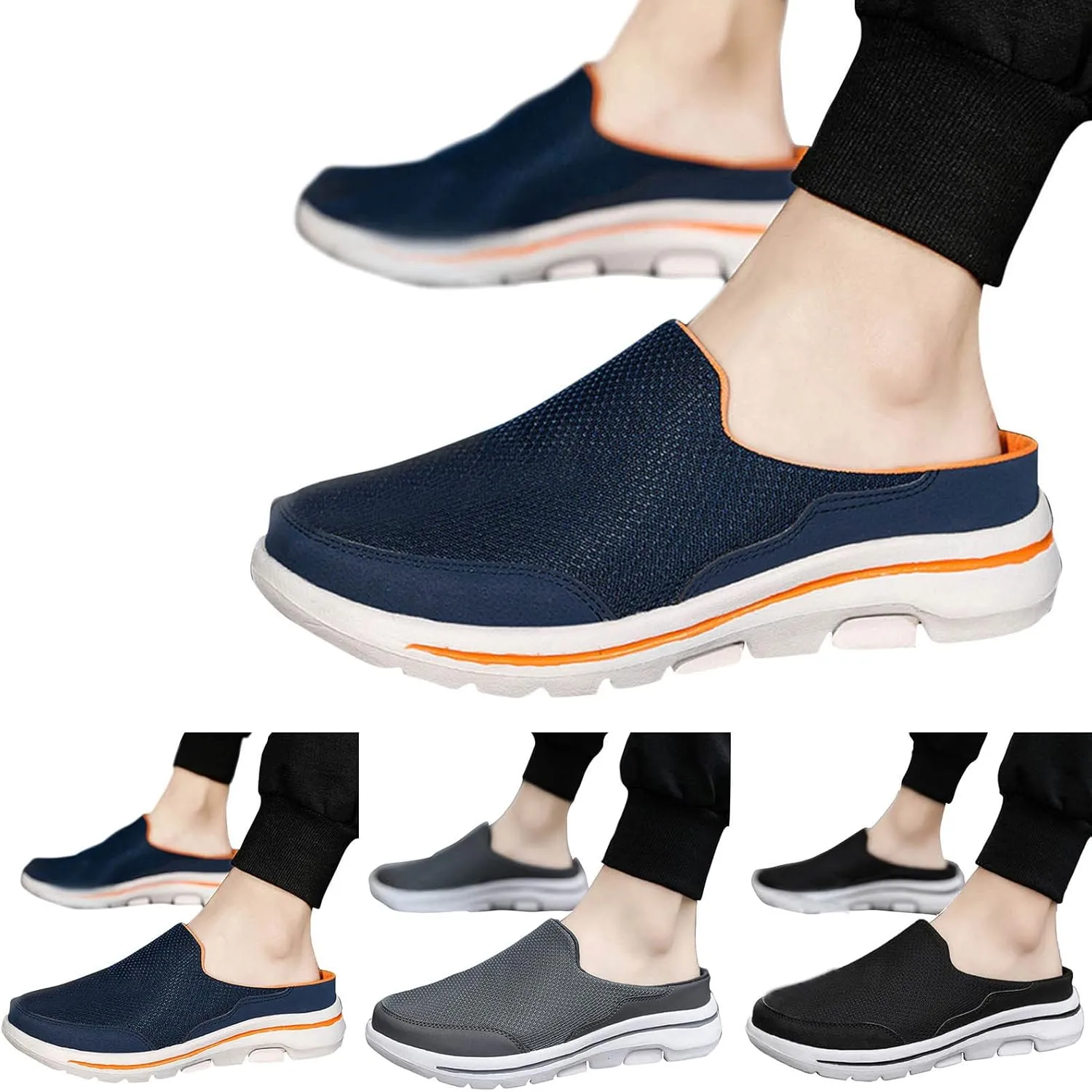 Mens Slippers with Arch Support Casual Mules Slip On Shoes Women Comfort Casual Shoes Trendy Platform Sneakers Waterproof Tennis Shoe White Loafers