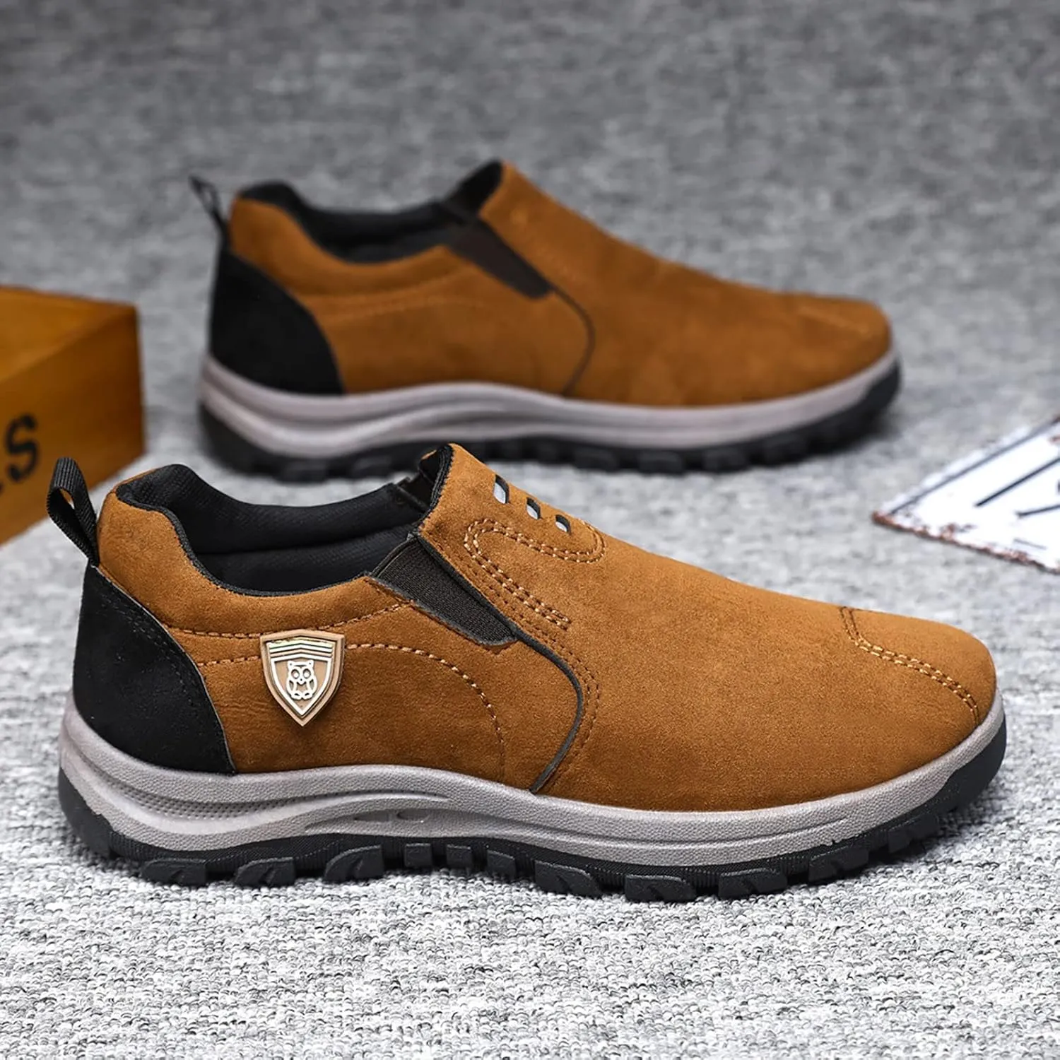Mens Suede Walking Shoes Outdoor Simple Casual Arch Support Comfortable Waterproof Casual Shoes for Men Slip on Fashion Sneakers for Outdoor Walking