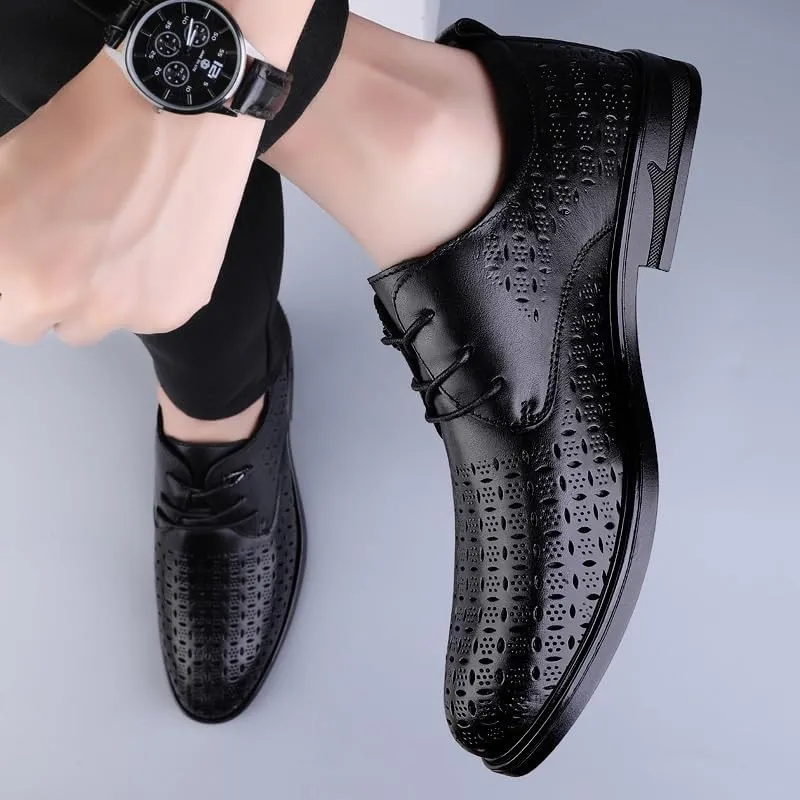 Men's Summer Fashion Breathable Dress Shoes Classic Lace-up Formal Tuxedo Derby Shoes Comfortable Non-Slip Low Top Work Shoes(6.5)
