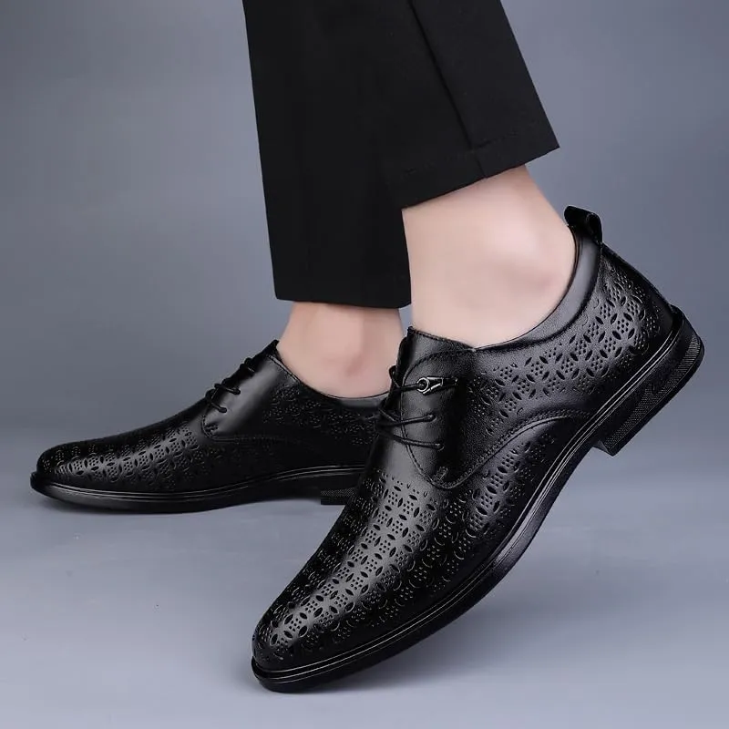 Men's Summer Fashion Breathable Dress Shoes Classic Lace-up Formal Tuxedo Derby Shoes Comfortable Non-Slip Low Top Work Shoes(6.5)