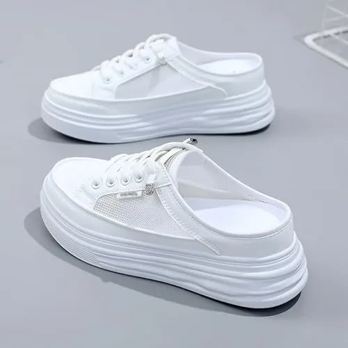 Mesh Mule Sneakers for Women 2025,Women's Platform Wedge Slide Soft Sole Comfortable Breathable Shoes,Backless Slip on Mule Comfortable Casual Shoes