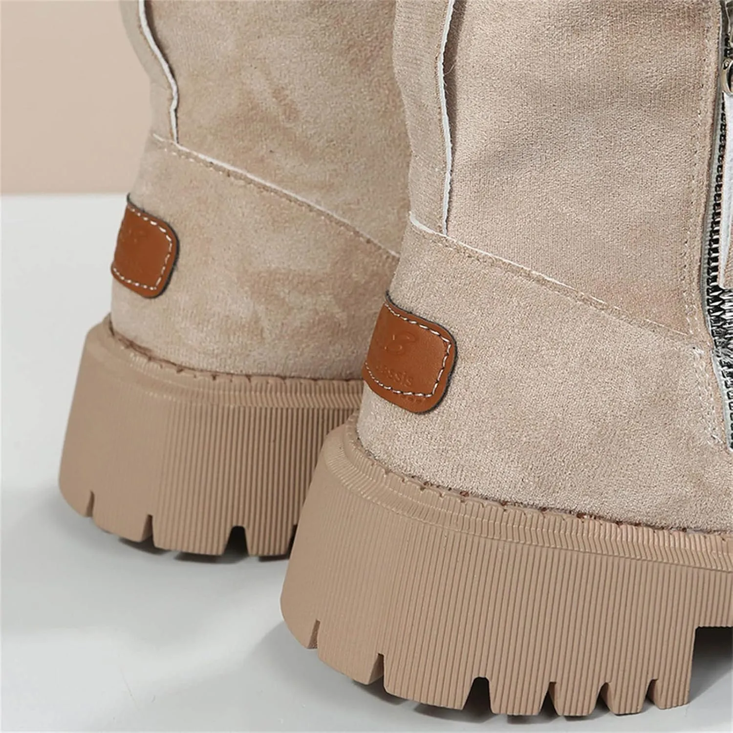 Mid Calf Boots for Women Faux Furry Lined Snow Boots Suede Leather Dressy Slip on Comfort Fall Winter Short Boots Side Zipper Wide Width Ladies Booties Women Shoes