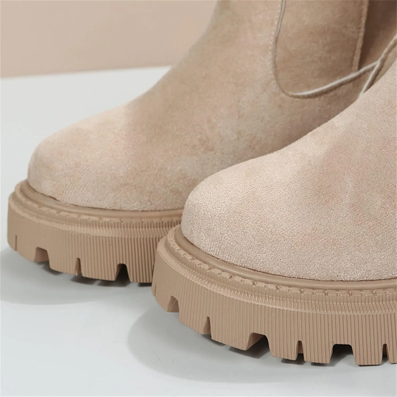 Mid Calf Boots for Women Faux Furry Lined Snow Boots Suede Leather Dressy Slip on Comfort Fall Winter Short Boots Side Zipper Wide Width Ladies Booties Women Shoes