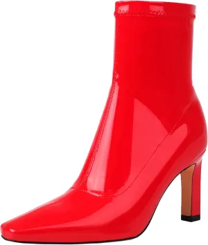 Mofirdast Women's Mid Calf Boots Comfy Square Closed Toe Stiletto High Heel Boot Zipper Short Ankle Booties