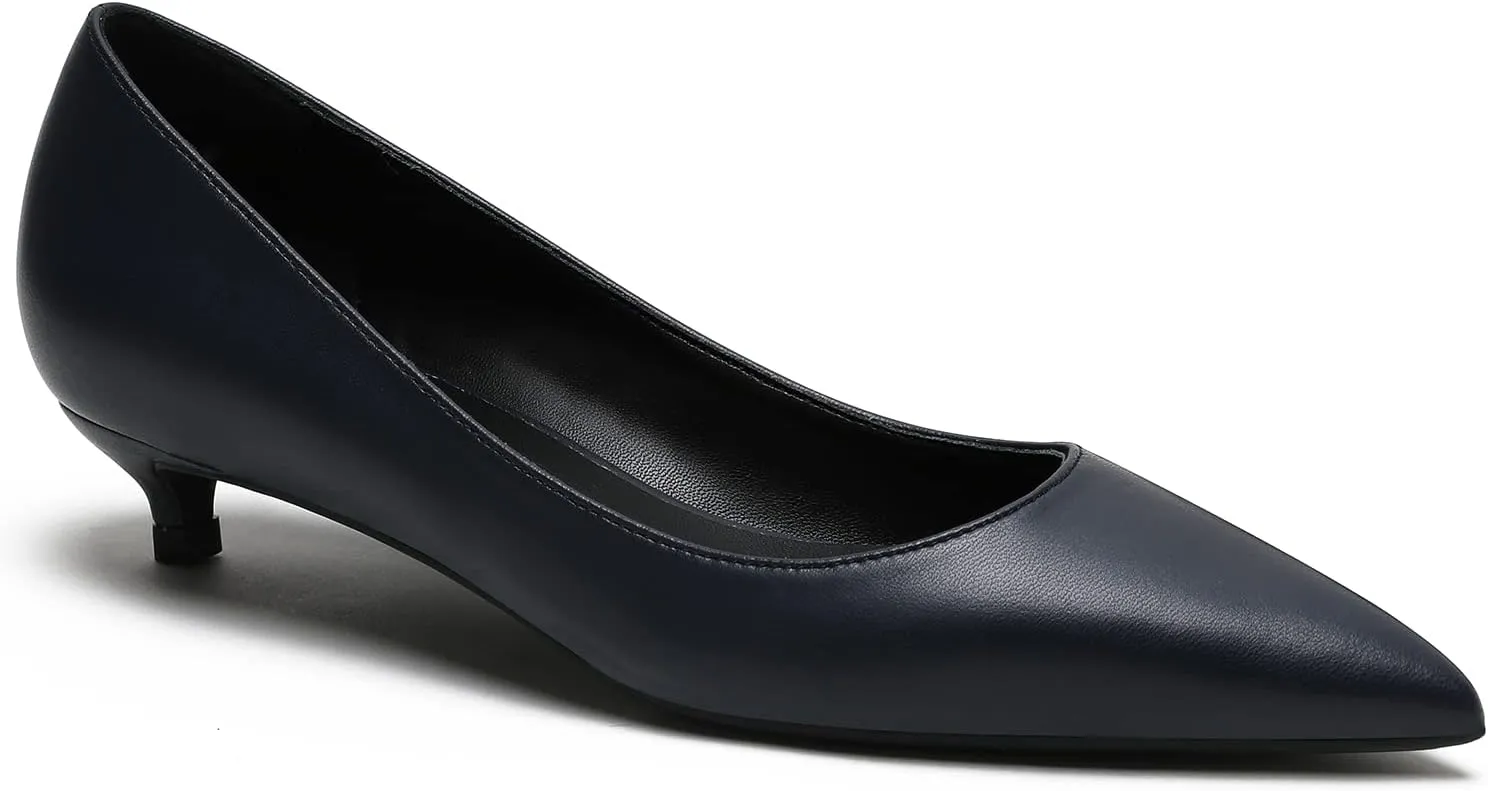 MOOMMO Low Kitten Heel Pumps for Women Pointed Toe Satin Dress Shoes Slip On 1 Inch Low Heel Work Pumps Comfy Basic Casual Office Evening Party Bridal Pump Shoes 4-13 M US