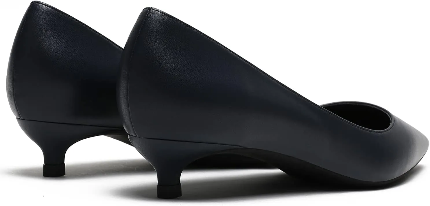 MOOMMO Low Kitten Heel Pumps for Women Pointed Toe Satin Dress Shoes Slip On 1 Inch Low Heel Work Pumps Comfy Basic Casual Office Evening Party Bridal Pump Shoes 4-13 M US