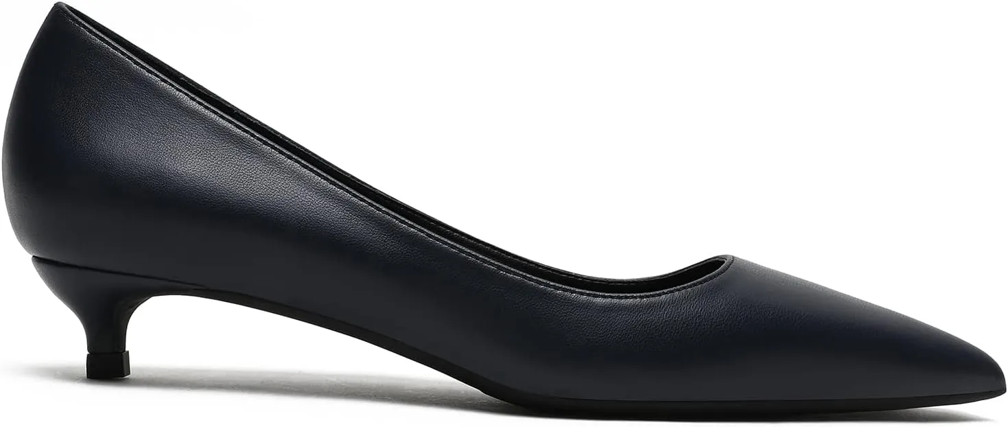 MOOMMO Low Kitten Heel Pumps for Women Pointed Toe Satin Dress Shoes Slip On 1 Inch Low Heel Work Pumps Comfy Basic Casual Office Evening Party Bridal Pump Shoes 4-13 M US