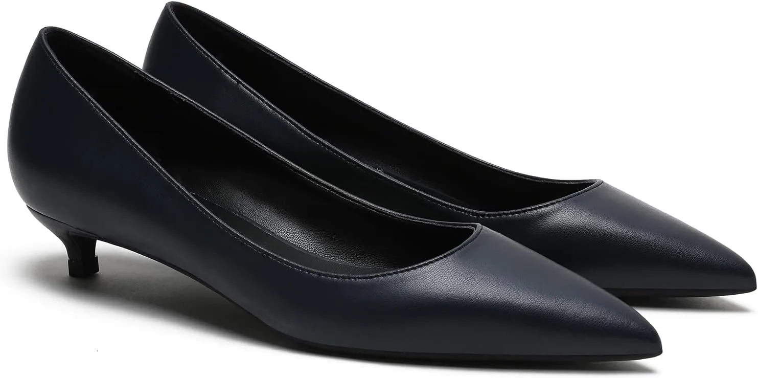 MOOMMO Low Kitten Heel Pumps for Women Pointed Toe Satin Dress Shoes Slip On 1 Inch Low Heel Work Pumps Comfy Basic Casual Office Evening Party Bridal Pump Shoes 4-13 M US