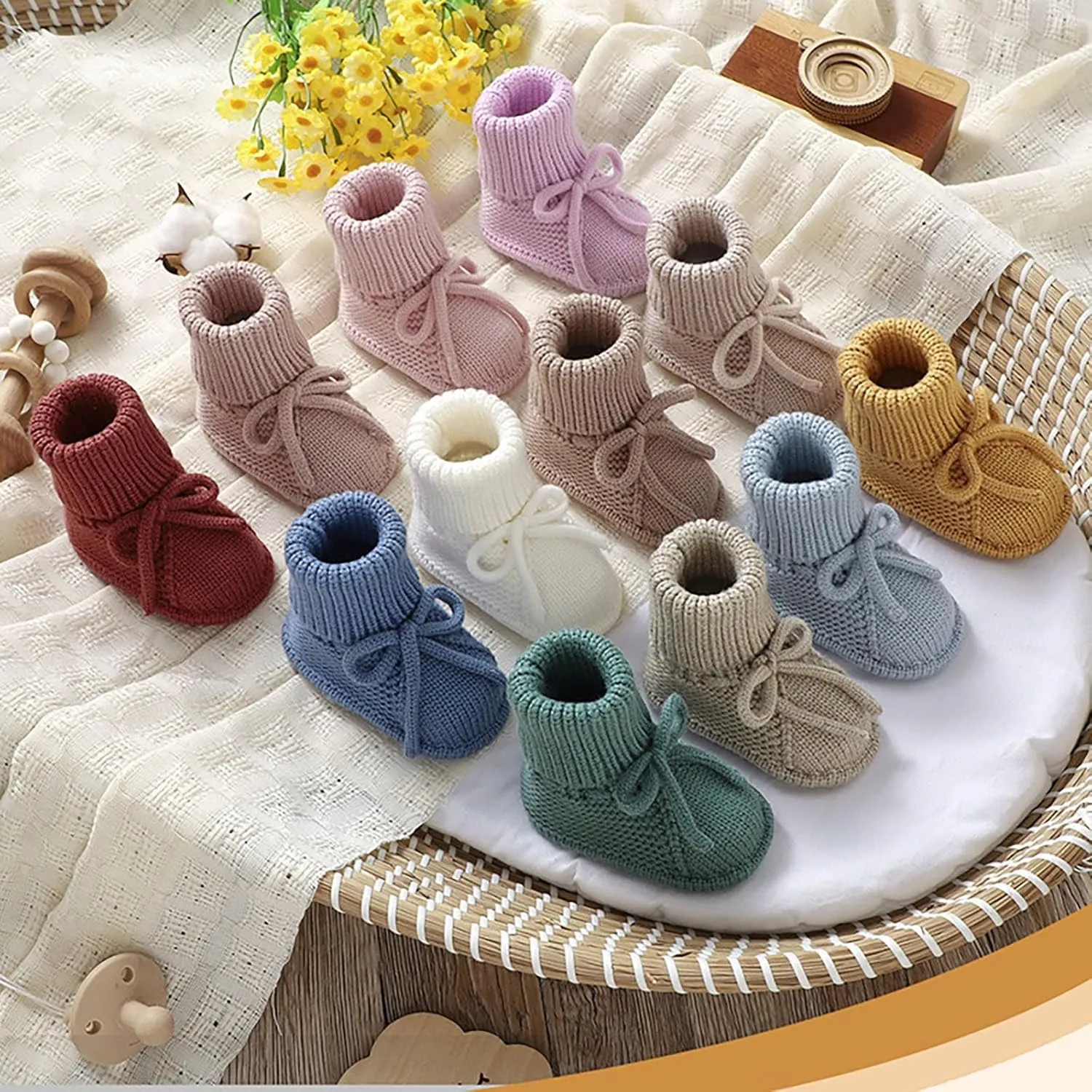 Newborn Baby Booties Sock Shoes Hand Knitting Crochet Boys Girls Infant Cozy Indoor Breathable Walking Shoes