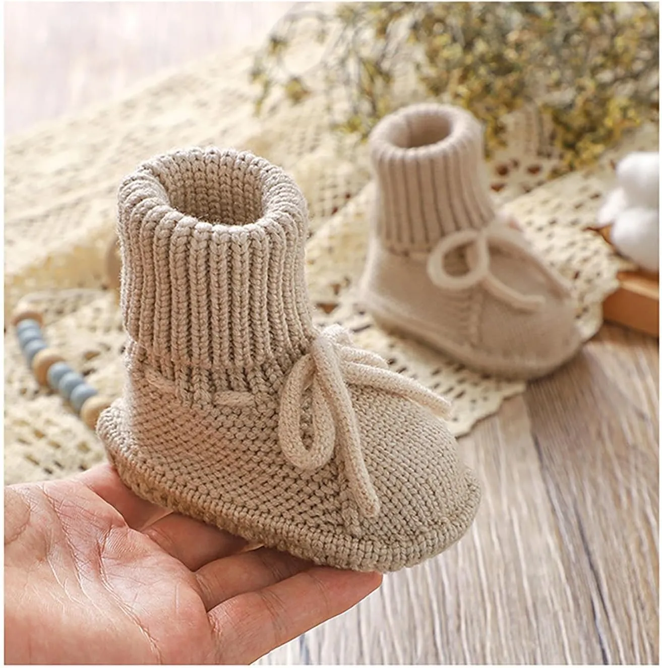 Newborn Baby Booties Sock Shoes Hand Knitting Crochet Boys Girls Infant Cozy Indoor Breathable Walking Shoes