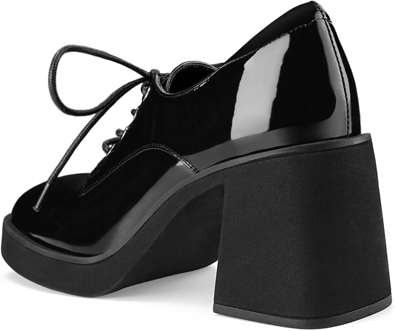 Oh Mispares Women's Chunky Heeled Oxfords Square Toe Platform Oxford Shoes for Women Lace-up Patent Leather Shoes Comfortable Business Dress Pump Shoes for Work