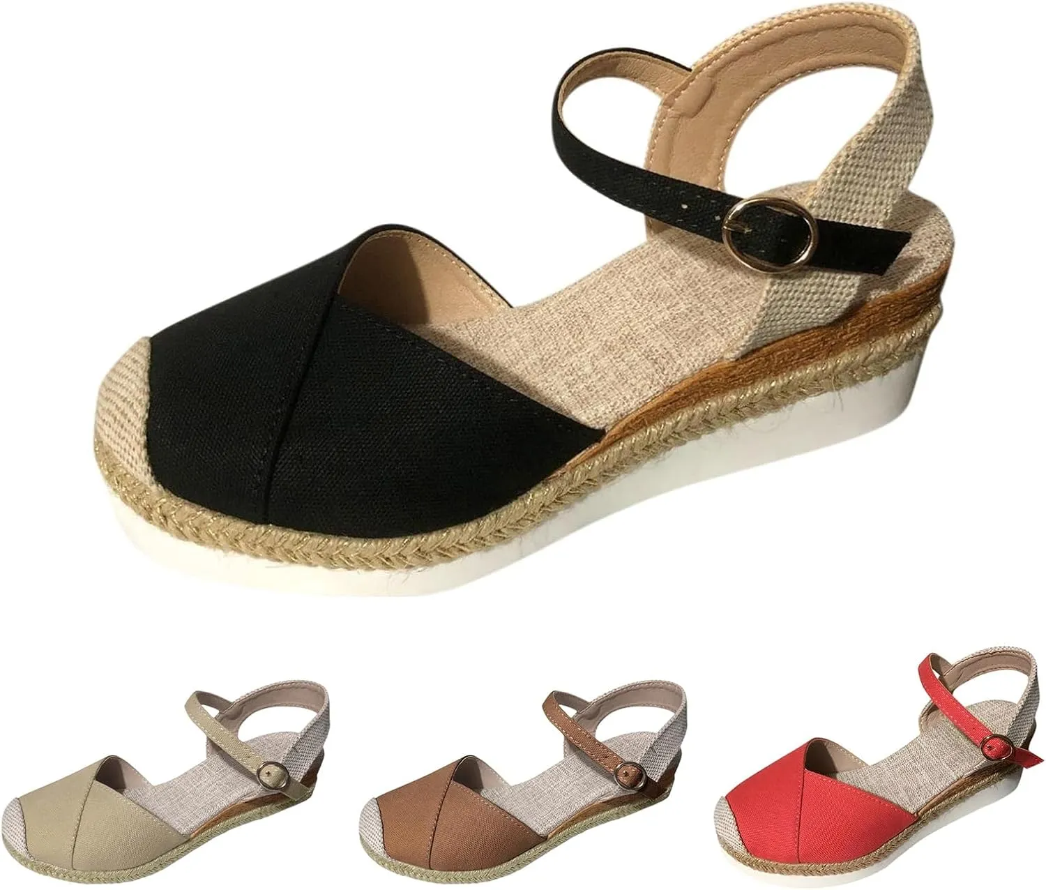 Orthopedic Platform Wedge Sandals for Women Summer Ankle Strap Closed Toe Espadrille Strappy Slip on Sandals