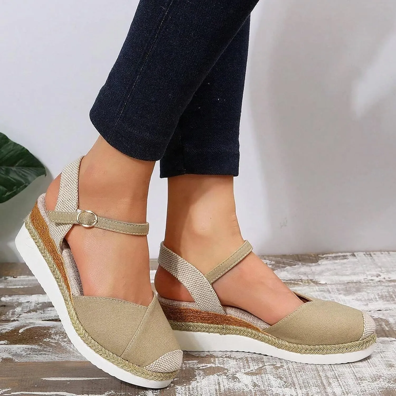 Orthopedic Platform Wedge Sandals for Women Summer Ankle Strap Closed Toe Espadrille Strappy Slip on Sandals