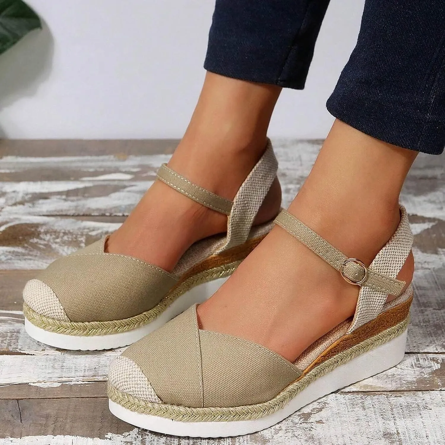 Orthopedic Platform Wedge Sandals for Women Summer Ankle Strap Closed Toe Espadrille Strappy Slip on Sandals