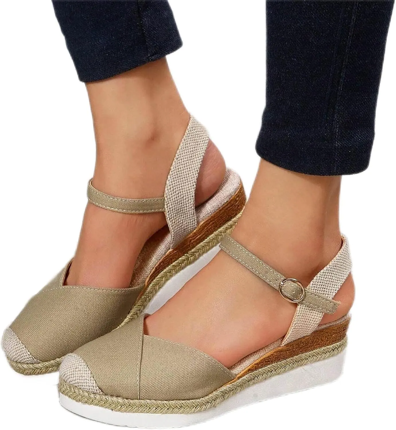 Orthopedic Platform Wedge Sandals for Women Summer Ankle Strap Closed Toe Espadrille Strappy Slip on Sandals