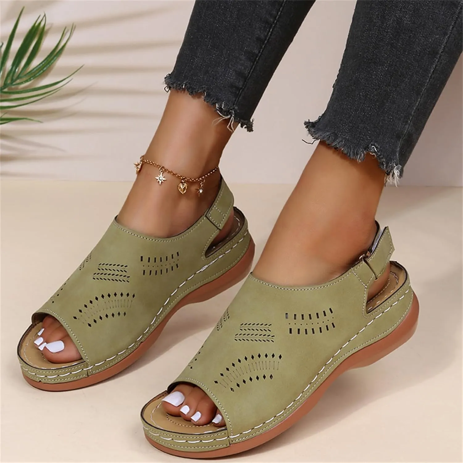 Orthopedic Sandals for Women Arch Support Sandals Women's Summer Platform Wedges, Hollow Out Ankle Strap Walking Sandal Fish Mouth Open Toe Flat Wedges Casual Comfortable Platform Shoes