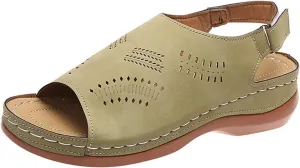 Orthopedic Sandals for Women Arch Support Sandals Women's Summer Platform Wedges, Hollow Out Ankle Strap Walking Sandal Fish Mouth Open Toe Flat Wedges Casual Comfortable Platform Shoes