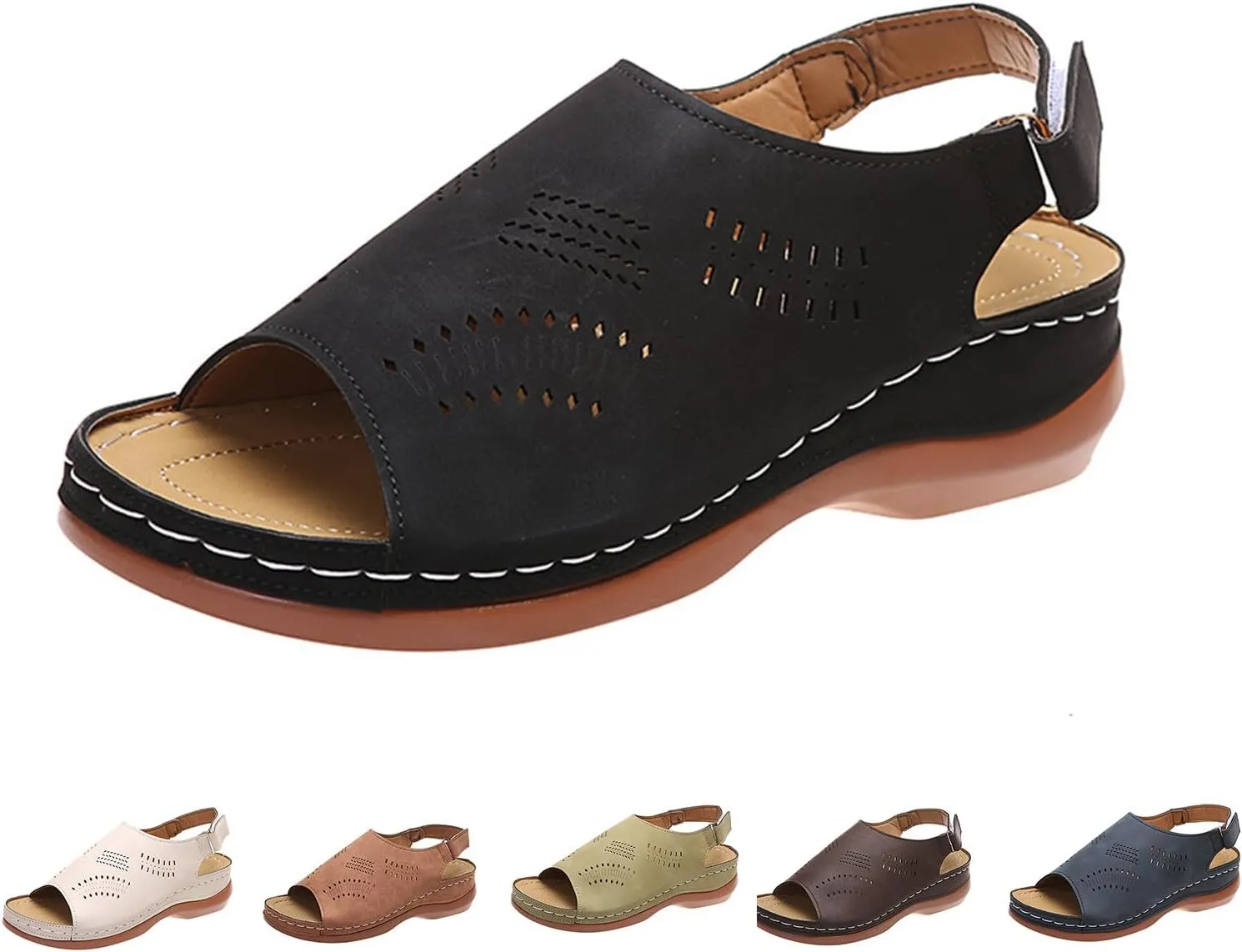 Orthopedic Sandals for Women Arch Support Sandals Women's Summer Platform Wedges, Hollow Out Ankle Strap Walking Sandal Fish Mouth Open Toe Flat Wedges Casual Comfortable Platform Shoes