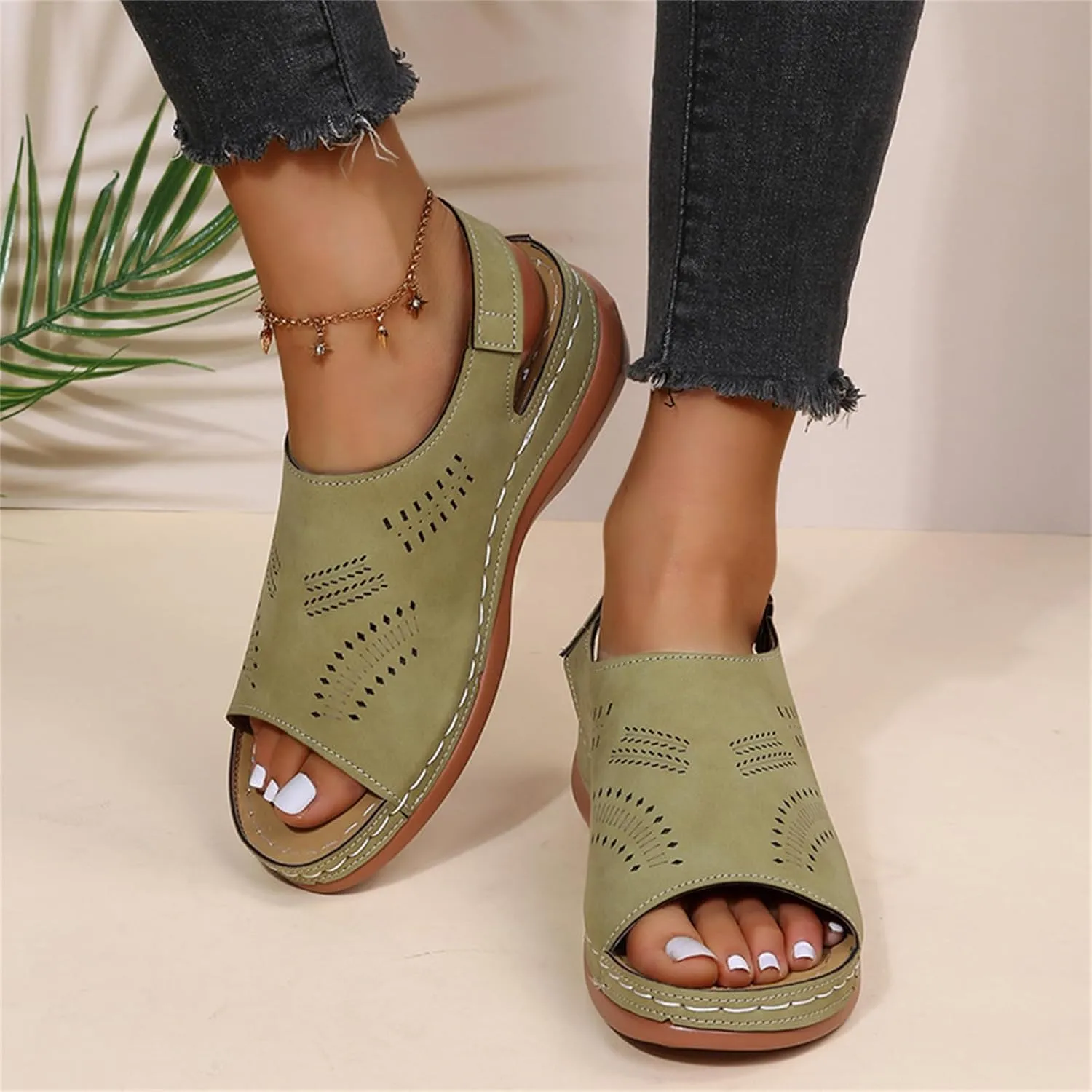 Orthopedic Sandals for Women Arch Support Sandals Women's Summer Platform Wedges, Hollow Out Ankle Strap Walking Sandal Fish Mouth Open Toe Flat Wedges Casual Comfortable Platform Shoes