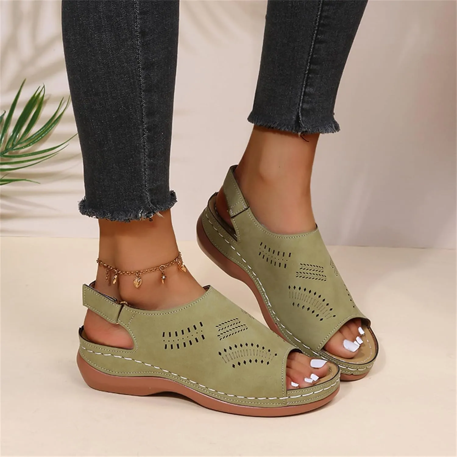 Orthopedic Sandals for Women Arch Support Sandals Women's Summer Platform Wedges, Hollow Out Ankle Strap Walking Sandal Fish Mouth Open Toe Flat Wedges Casual Comfortable Platform Shoes