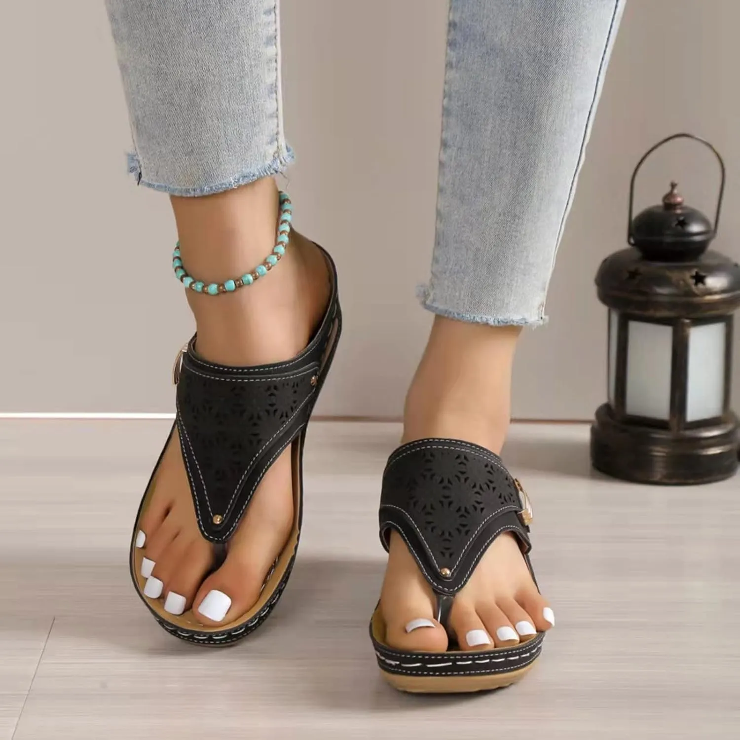 Orthopedic Sandals for Women - Arch Support Wedge Flip Flops, Summer 2025 Comfortable Dressy Casual Beach Slippers