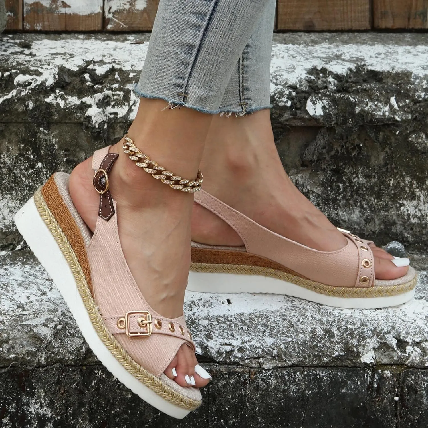 Orthopedic Sandals for Women Open Toe Sandals, Wedges Heels for Women, Walking Slippers with Arch Support Wedge Summer Dressy Ankle Strap Platform Casual Slip on Comfortable