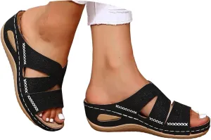 Orthopedic Sandals for Women: Slip On Dressy Summer Comfortable Wedge Sandals Lightweight Walking Sandals with Arch Support