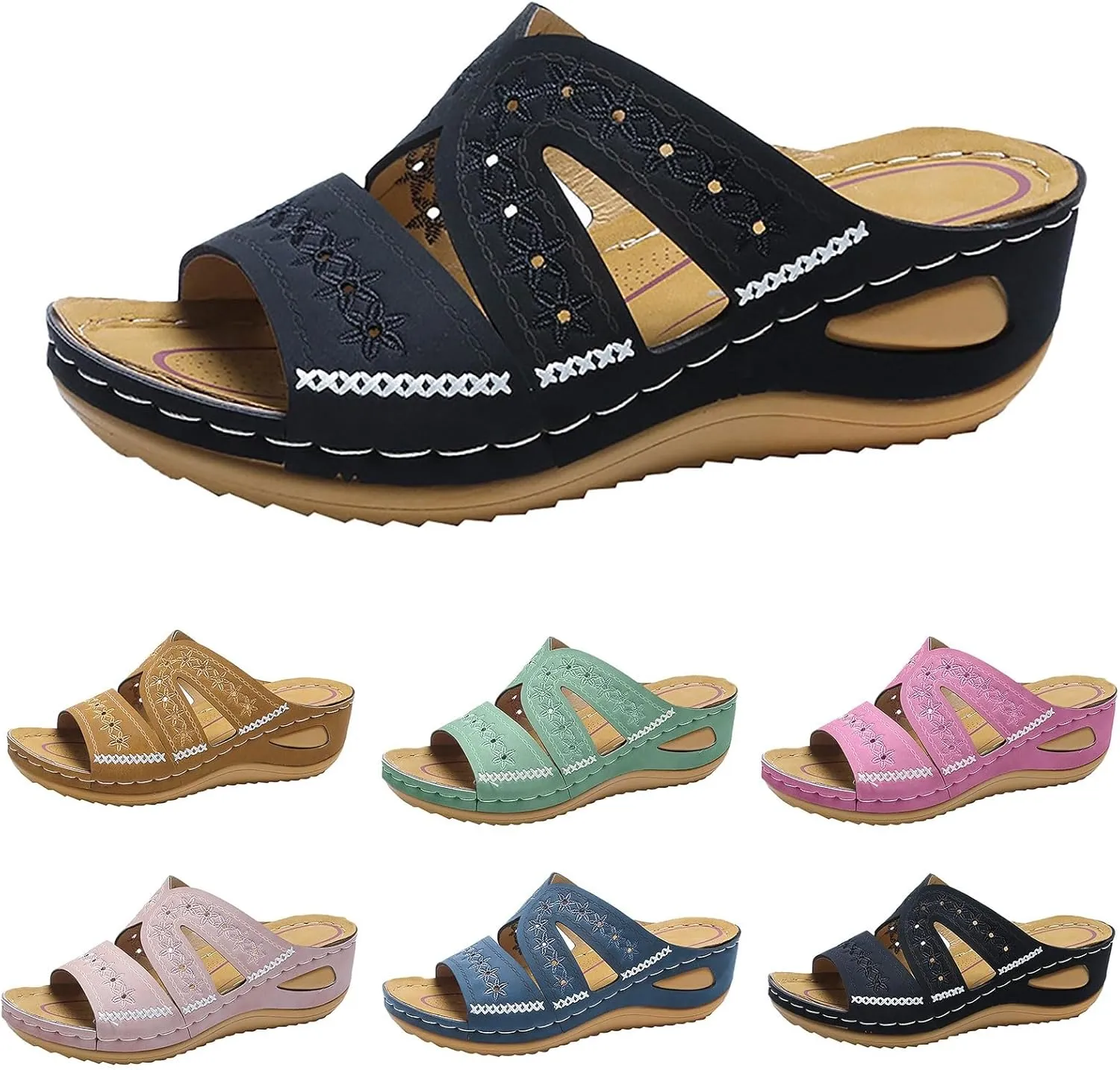 Orthopedic Sandals for Women: Slip On Dressy Summer Comfortable Wedge Sandals Lightweight Walking Sandals with Arch Support