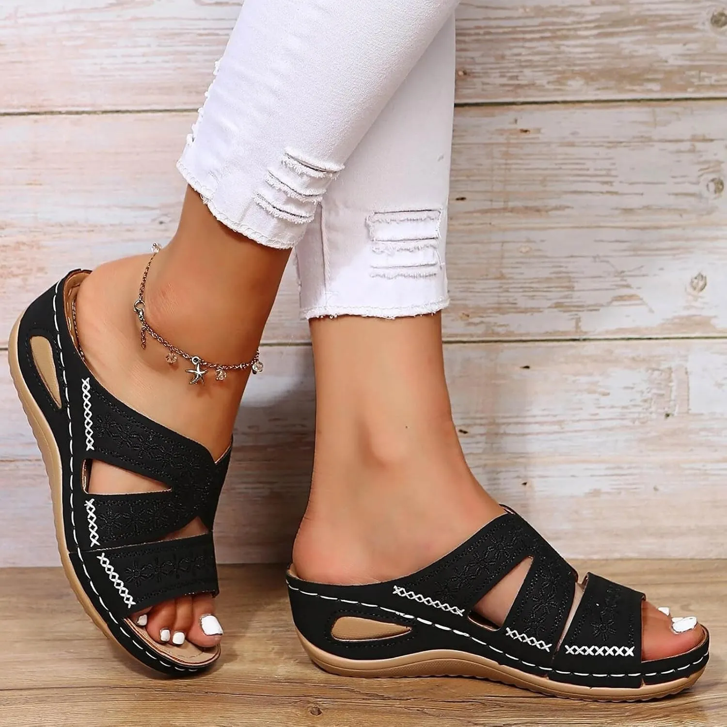 Orthopedic Sandals for Women: Slip On Dressy Summer Comfortable Wedge Sandals Lightweight Walking Sandals with Arch Support