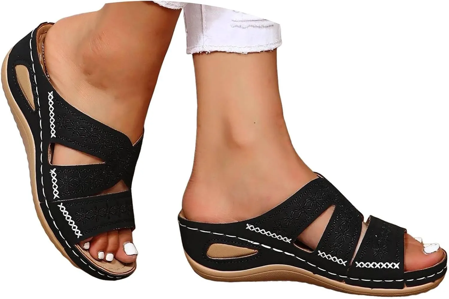 Orthopedic Sandals for Women: Slip On Dressy Summer Comfortable Wedge Sandals Lightweight Walking Sandals with Arch Support