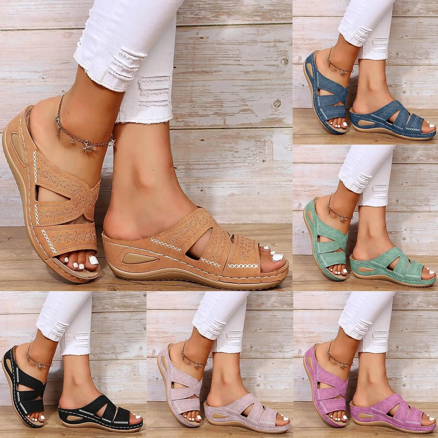 Orthopedic Sandals for Women: Slip On Dressy Summer Comfortable Wedge Sandals Lightweight Walking Sandals with Arch Support