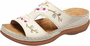 Orthopedic Sandals for Women with Arch Support Walking Slippers Slip On Wide Width Slides for Summer Beach Non Slip Breathable Sandal Vintage Flip Flops Dressy Spring Flat