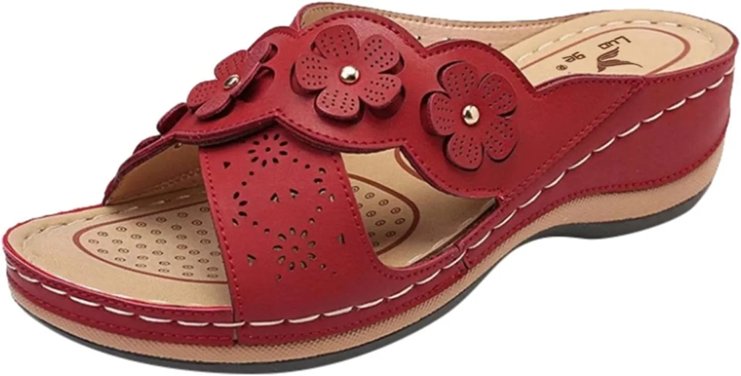 Orthopedic Sandals For Women Women's Comfort Leather Slides Lightweight Wedge Sandals Slip On Casual Walking Slippers with Arch Support Cushion Platform Sandals Dressy Summer