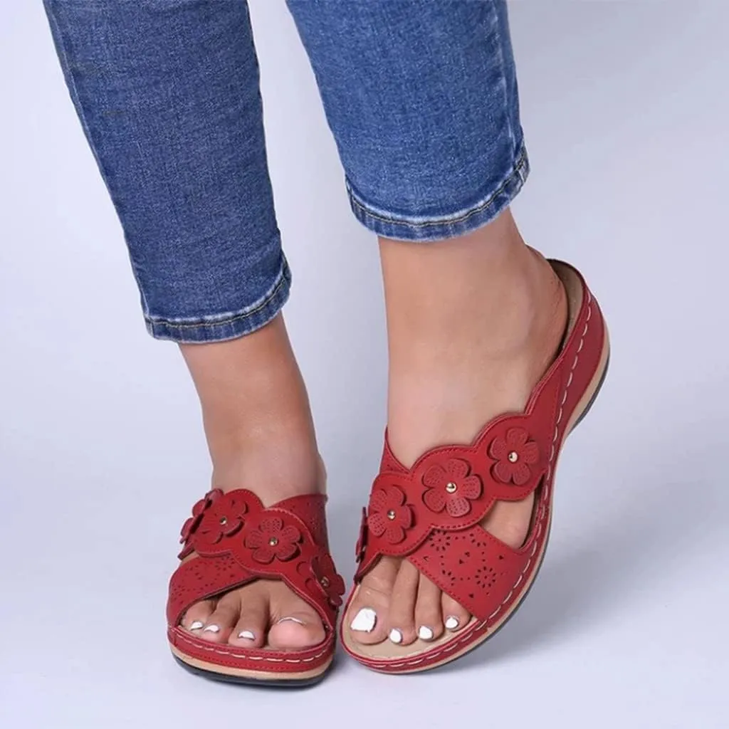Orthopedic Sandals For Women Women's Comfort Leather Slides Lightweight Wedge Sandals Slip On Casual Walking Slippers with Arch Support Cushion Platform Sandals Dressy Summer