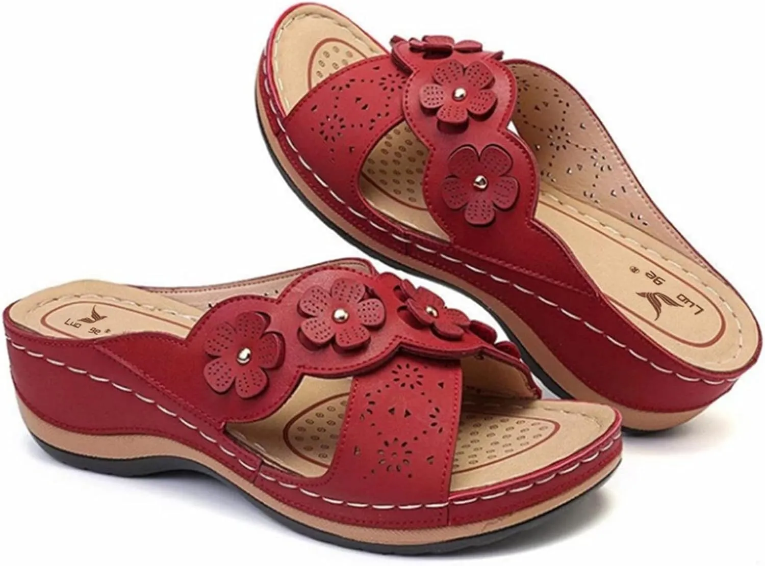 Orthopedic Sandals For Women Women's Comfort Leather Slides Lightweight Wedge Sandals Slip On Casual Walking Slippers with Arch Support Cushion Platform Sandals Dressy Summer