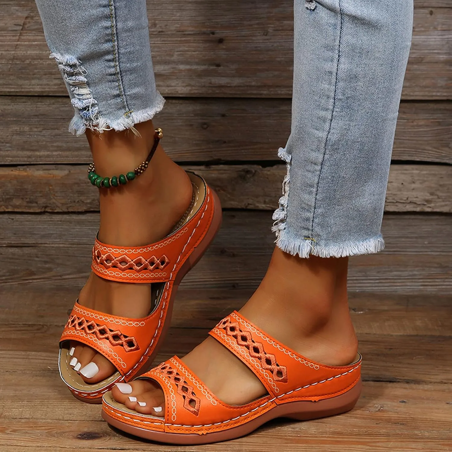 Orthopedic Summer Slides for Women with Arch Support Comfortable Walking Shoes Lightweight Adjustable Straps Beach Casual Outdoor Recovery Sandals