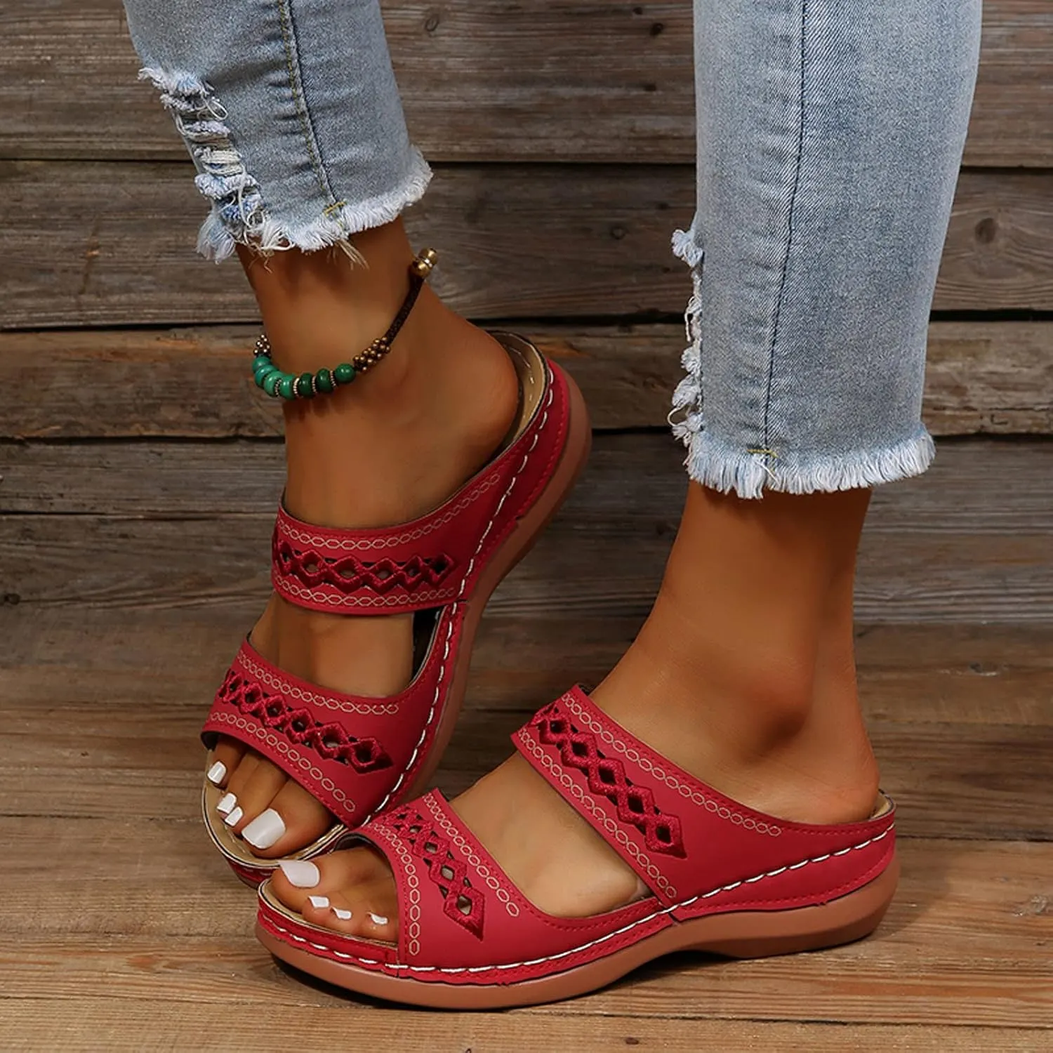 Orthopedic Summer Slides for Women with Arch Support Comfortable Walking Shoes Lightweight Adjustable Straps Beach Casual Outdoor Recovery Sandals