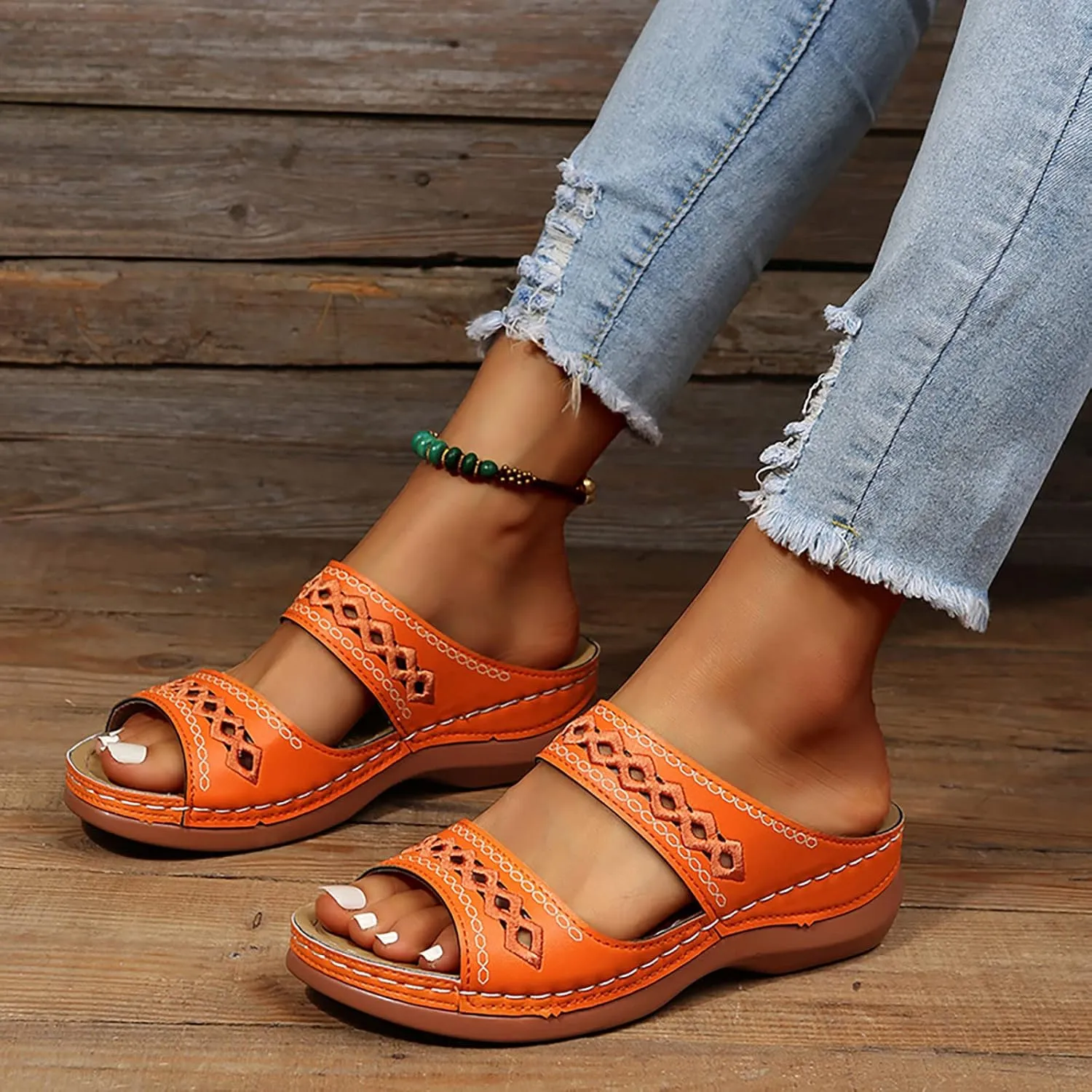 Orthopedic Summer Slides for Women with Arch Support Comfortable Walking Shoes Lightweight Adjustable Straps Beach Casual Outdoor Recovery Sandals