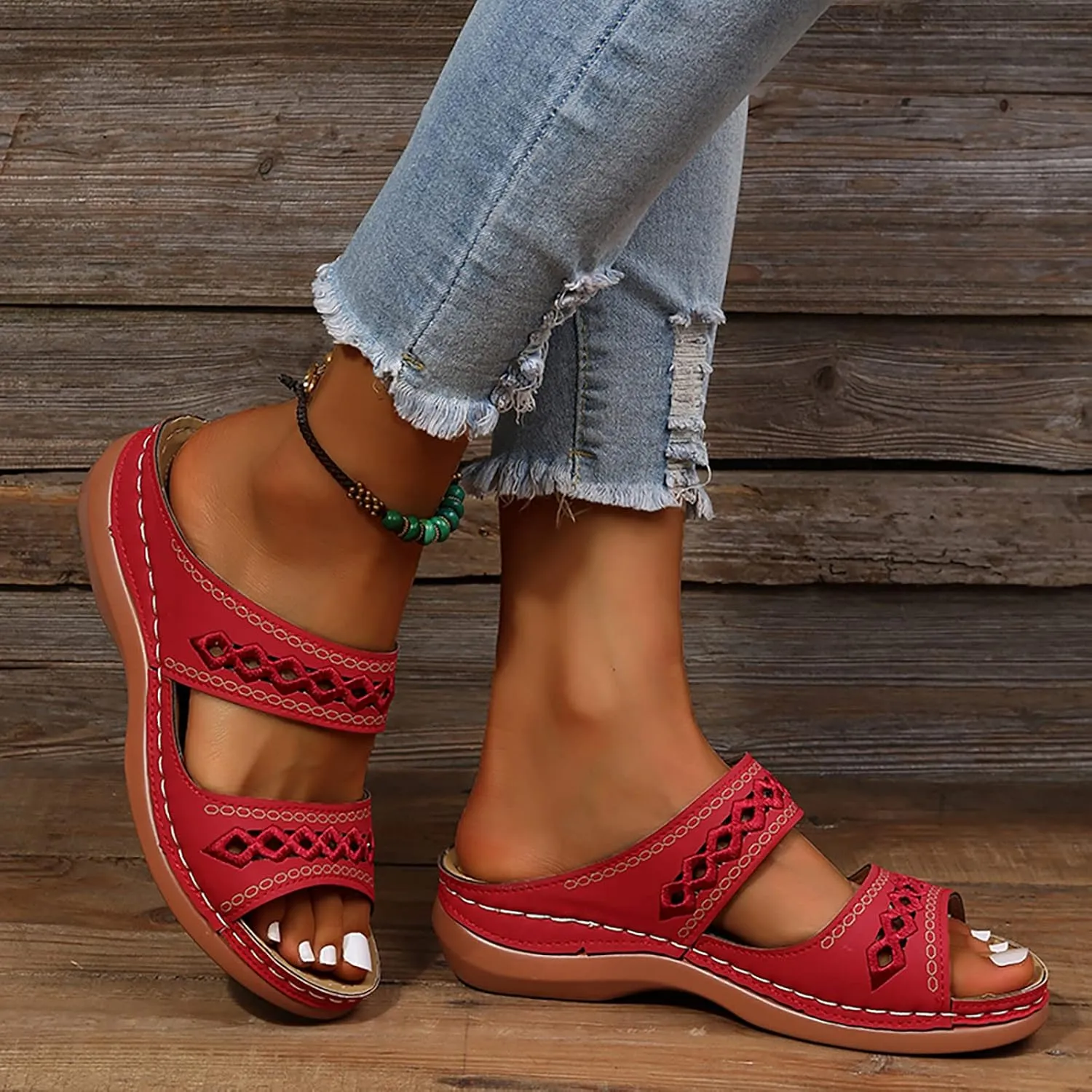 Orthopedic Summer Slides for Women with Arch Support Comfortable Walking Shoes Lightweight Adjustable Straps Beach Casual Outdoor Recovery Sandals